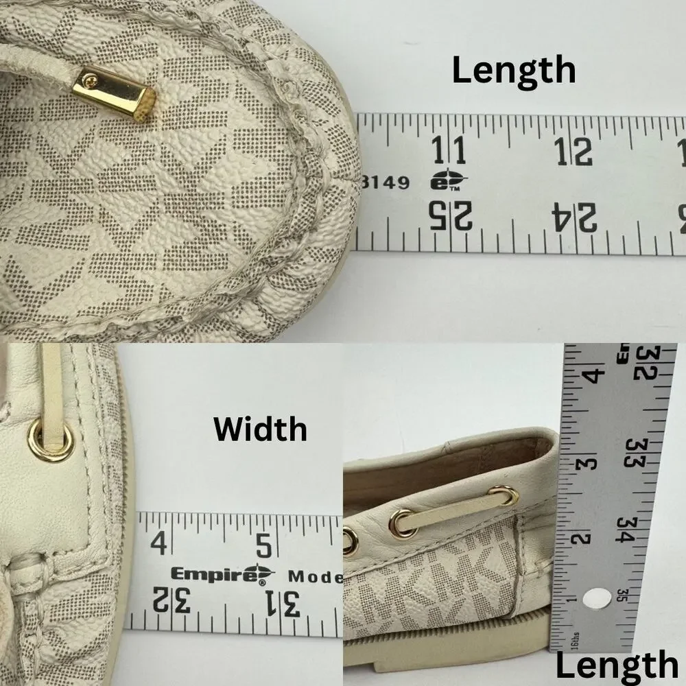 MK Michael Michael Kors Cream Logo Print Bow Moccasins Loafers Flats 7.5 Preppy - Picture 9 of 13